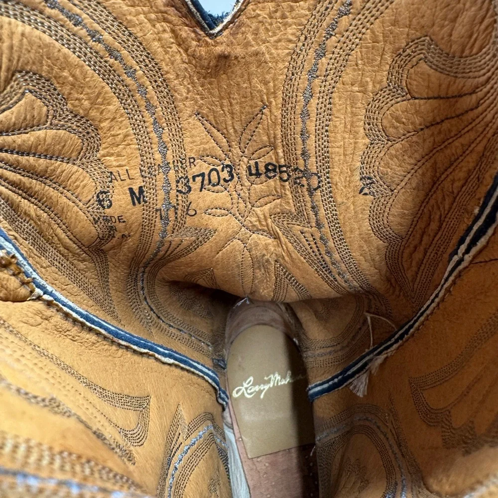 Vintage Larry Mahan Tan and Navy Cowboy Boots - Picture 10 of 11